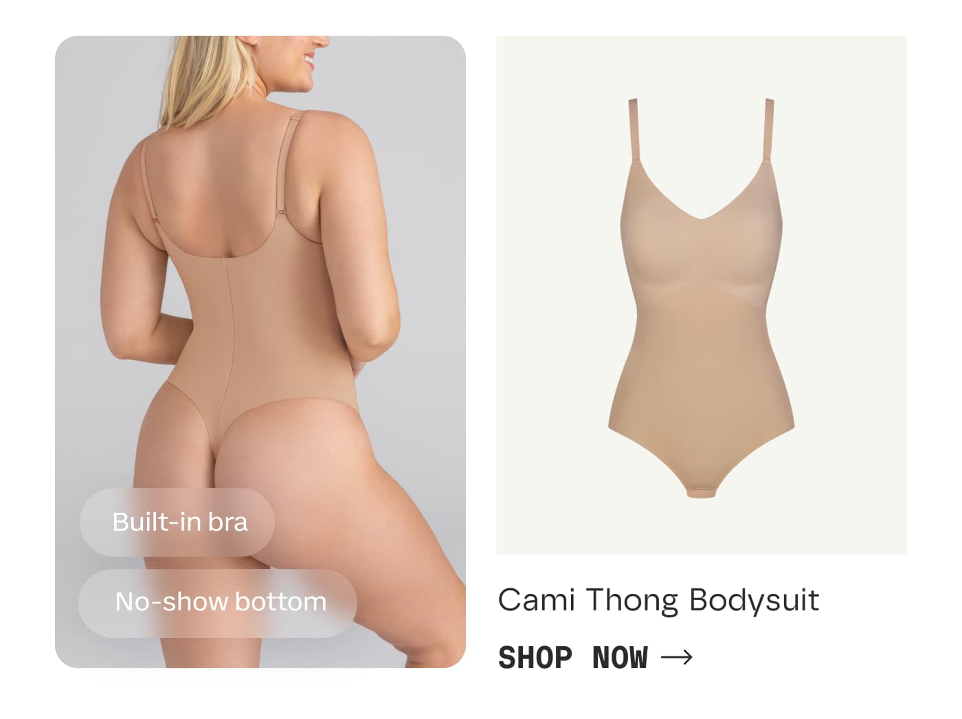 Cami Thong Bodysuit | Built-in bra | No-show bottom | SHOP NOW