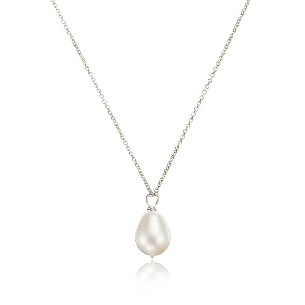 Image of Silver Large Single Pearl Necklace