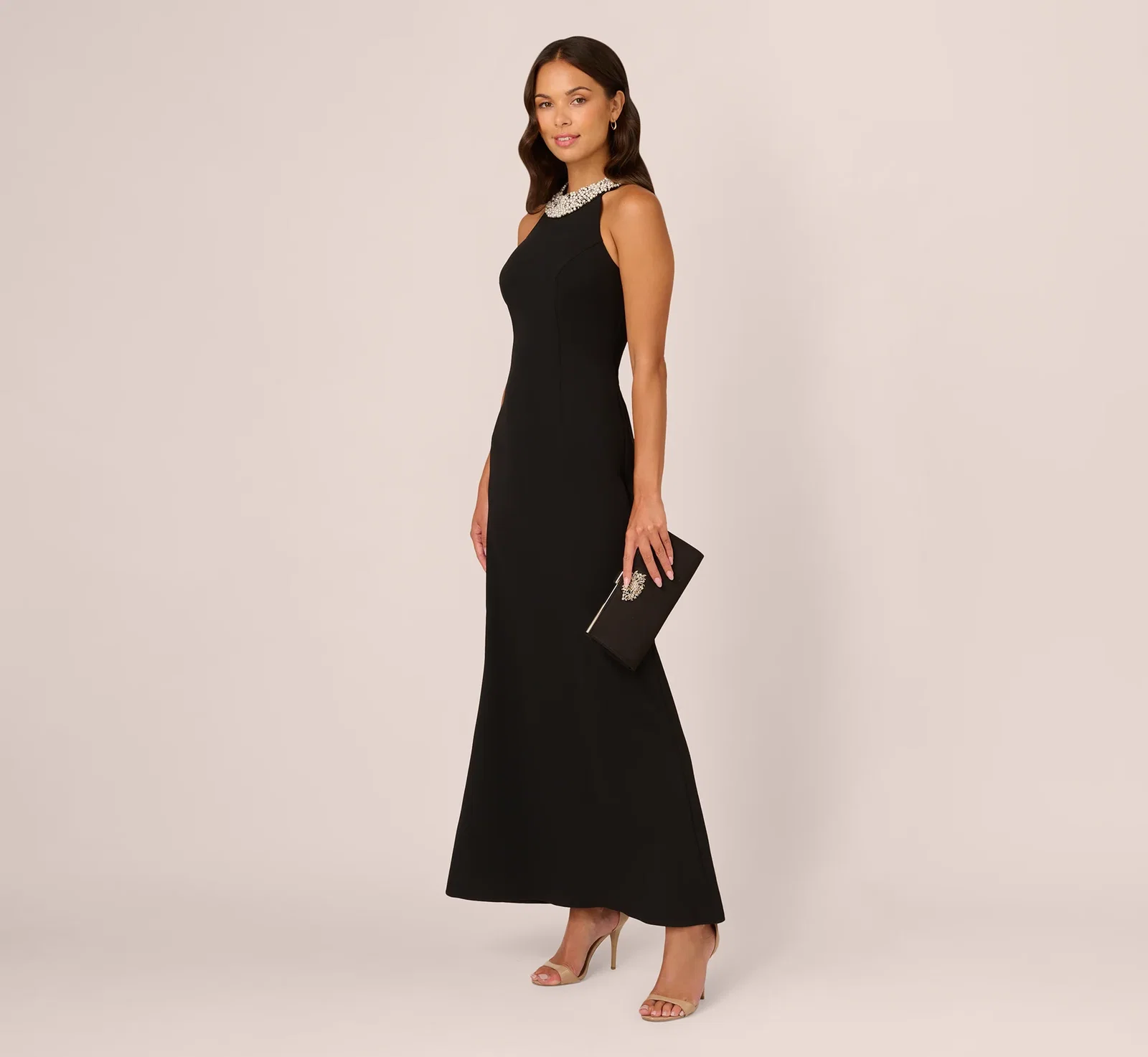 Image of Pearl Halter Gown In Black