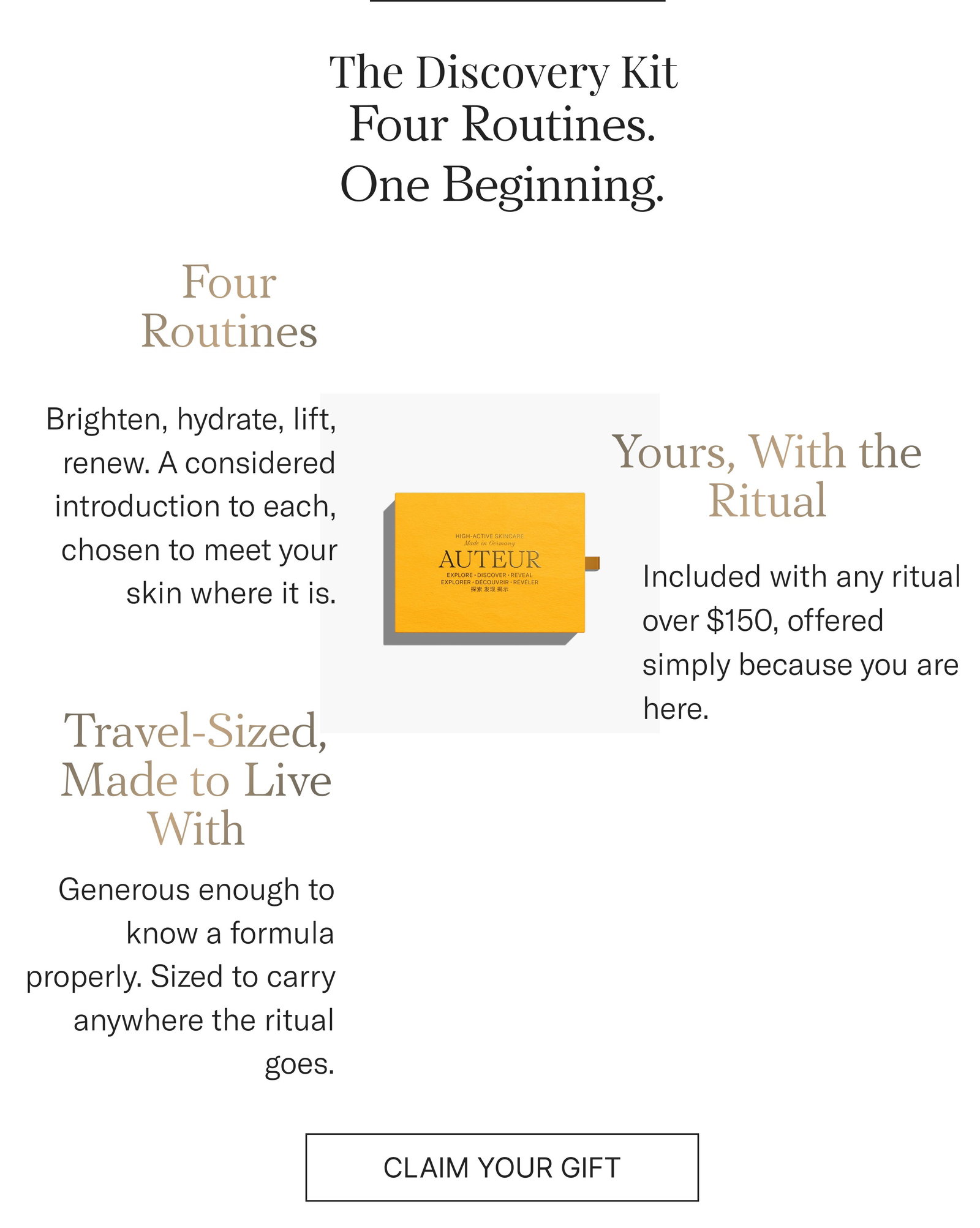 The Discovery Kit: four targeted routines, travel-sized, free on orders over $150.