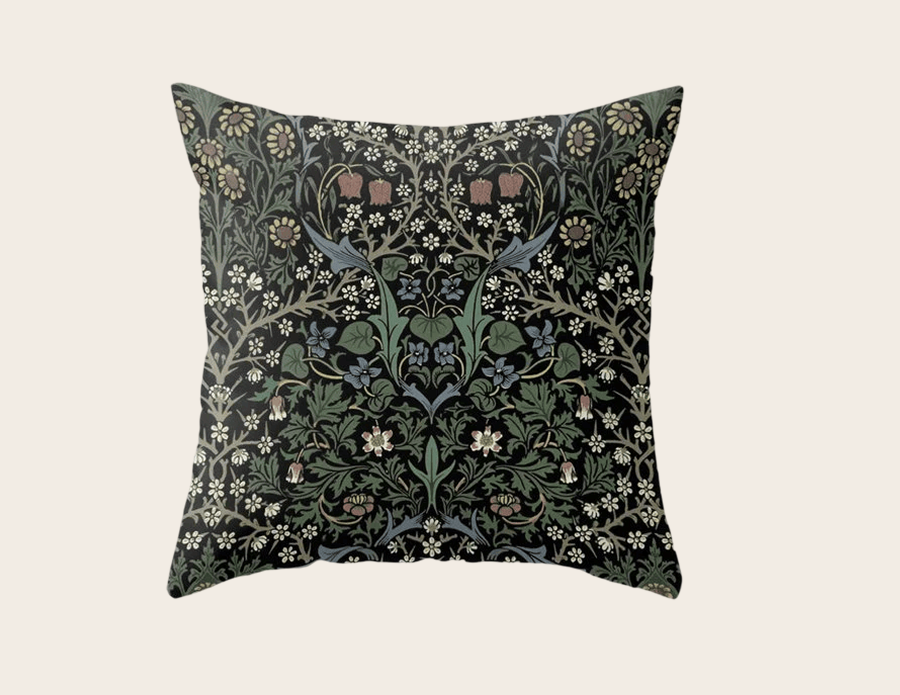 William Morris Vintage Blackthorn Dark Green 1892 Throw Pillow
