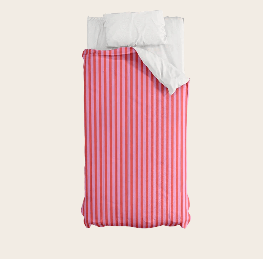 Preppy Hot Pink and Red Classic Double Stripes Contemporary Vertical Stripe Pattern Duvet Cover