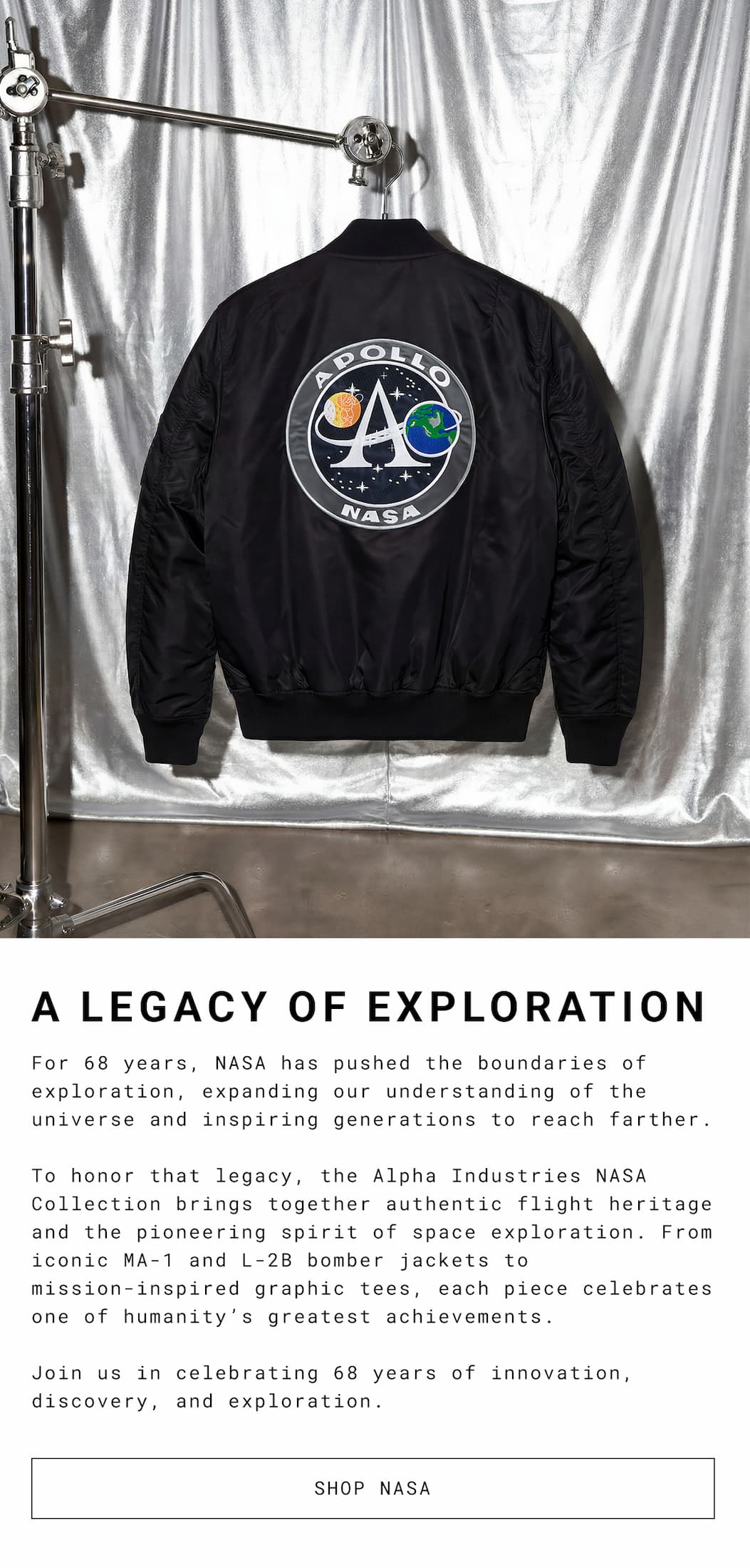 alpha industries nasa collection of jackets, tee shirts, and hoodies