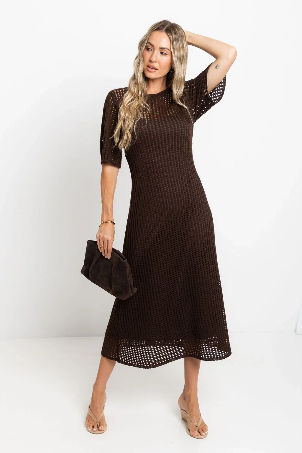 Image of Airlie Crochet Midi Dress - Chocolate