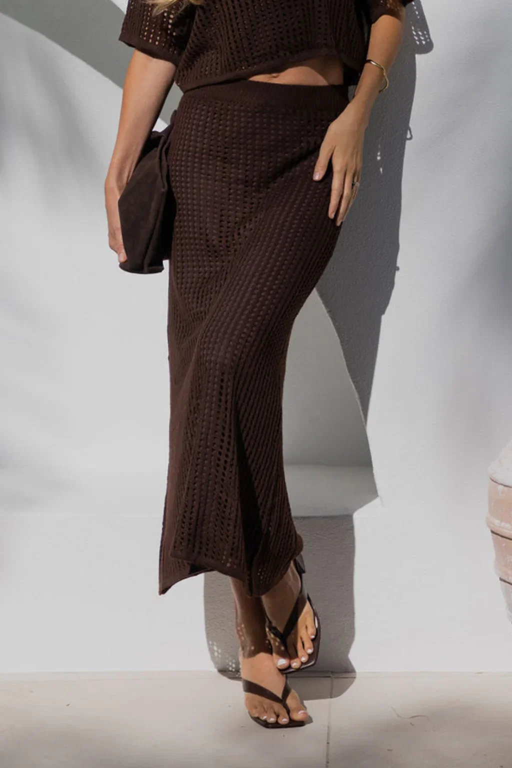 Image of Florence Crochet Midi Skirt - Chocolate