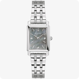 Bulova Ladies' Sutton Gray Mother of Pearl Dial With Crystal Markers Stainless Steel Bracelet 21mm Watch 96P252