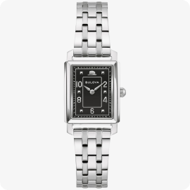 Bulova Ladies' Frank Sinatra Black Dial Stainless Steel Bracelet 21mm Watch 96L341