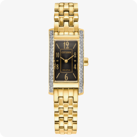 Citizen Ladies Petite Palidoro Eco Drive Black Dial Gold Plated 28mm Watch EG7112-59E