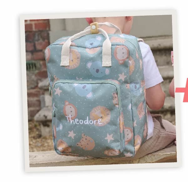 Personalised Green Safari Faces Cube Medium Backpack
