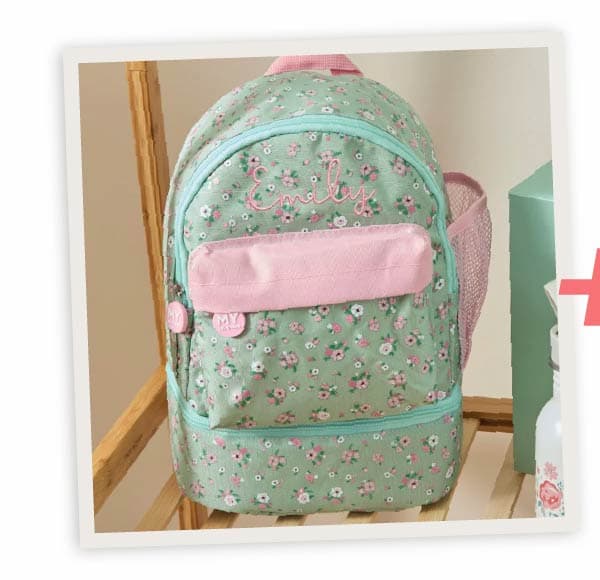 Personalised Sage Ditsy Floral Compartment Backpack
