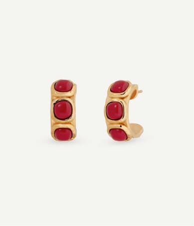 Pendientes semiluna Zahara con coral sintético rojo