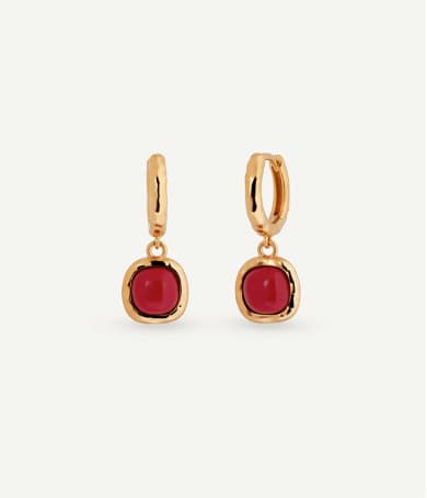 Pendientes de aro Zahara con coral sintético rojo