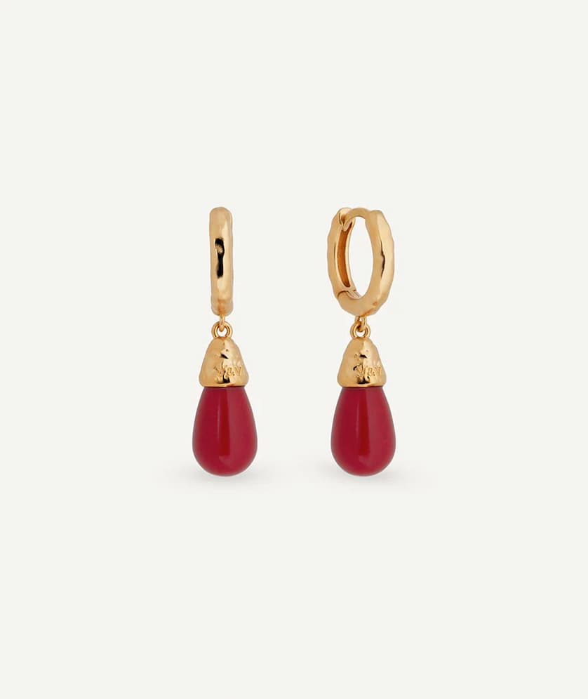 Pendientes de aro ovales Zahara con coral sintético rojo