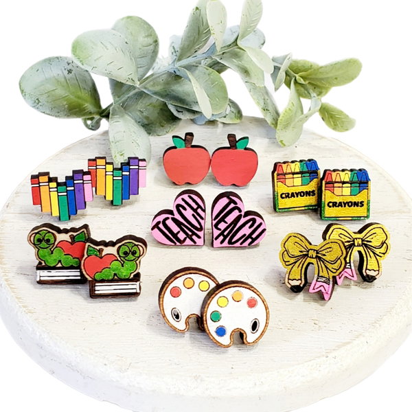 Hand Painted Teacher Studs | 16 Styles