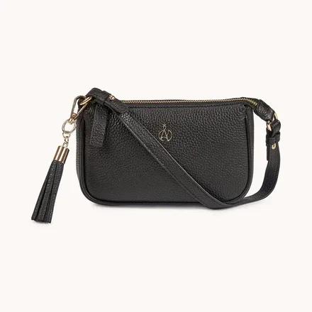 'ROSE' Black Pebble Grain Real Leather Shoulder Bag