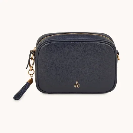 'KENT' Navy Pebble Grain Real Leather Crossbody Bag
