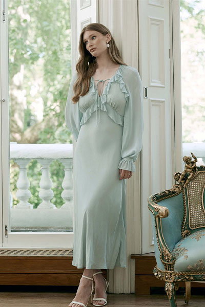 Naomi Long Sleeve Frill Midi Dress