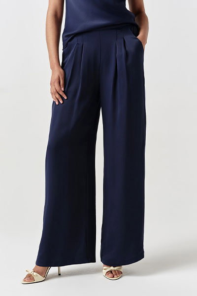 Andie Wide Leg Luxurious Satin Back Crepe Trousers