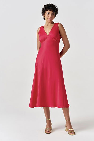 Alessia Picot V-Neck Satin Midi Dress