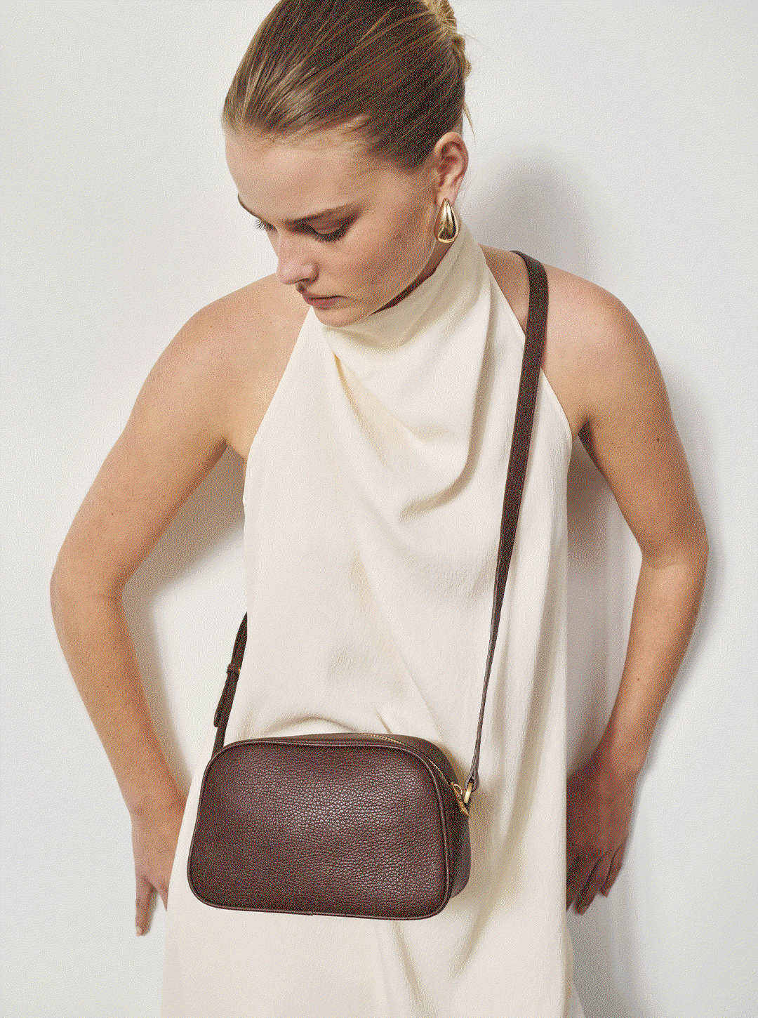 Vera Mahogany Camera Crossbody Bag
