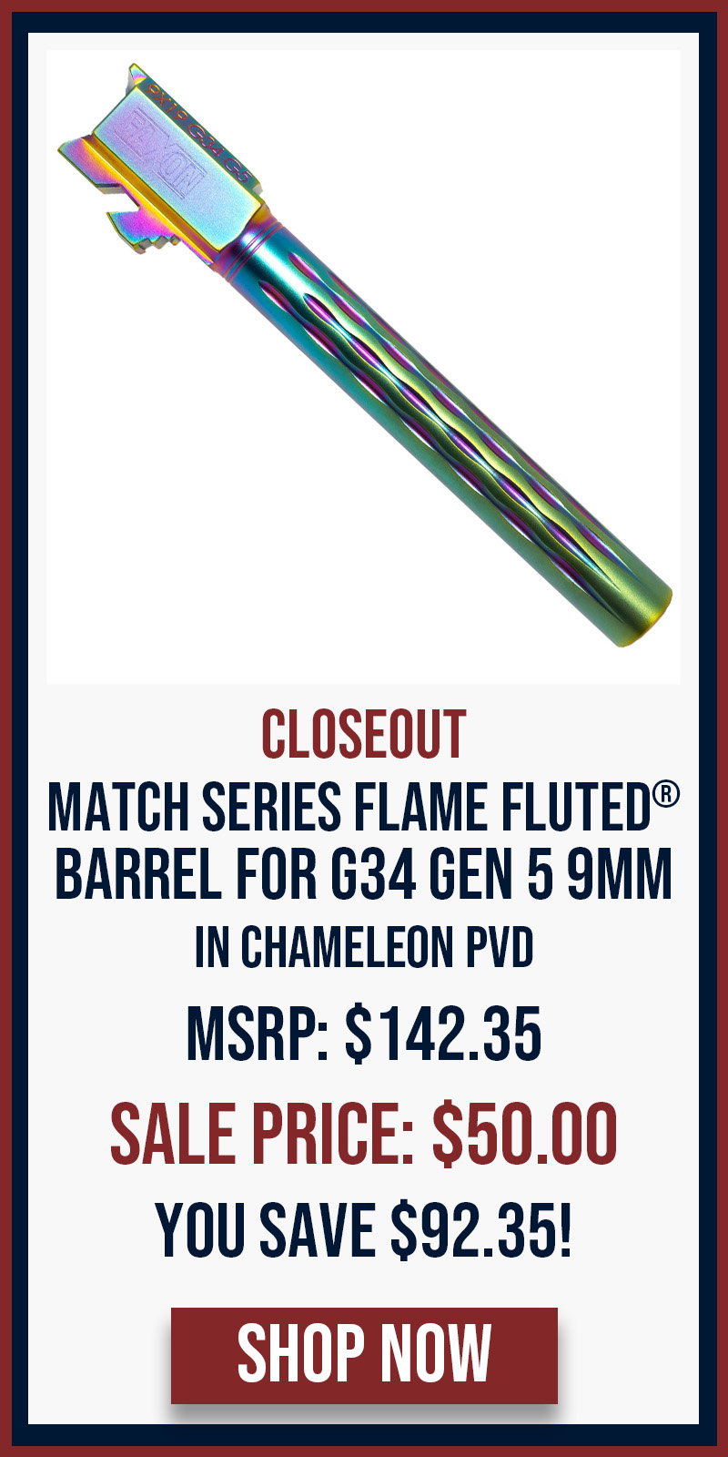 CLOSEOUT: FAXON MATCH SERIES FLAME FLUTED® BARREL FOR G34 GEN 5 9MM - CHAMELEON PVD