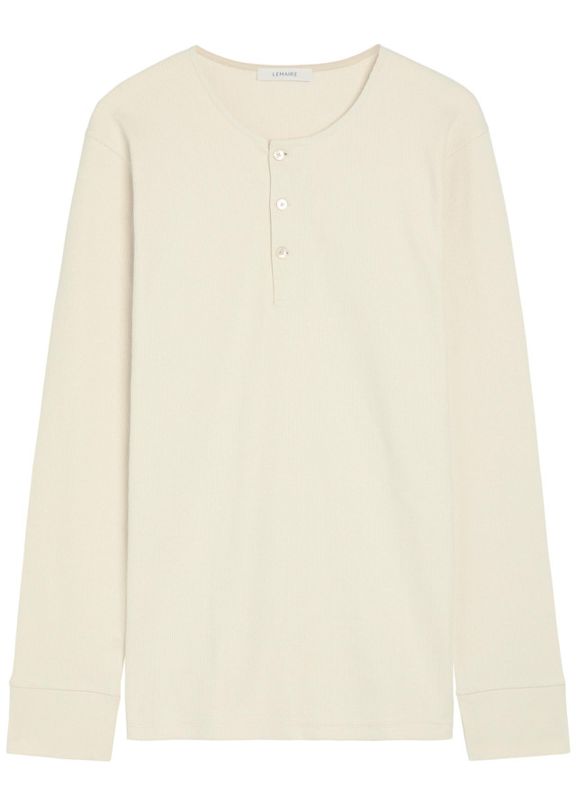 LEMAIRE Ribbed cotton and linen-blend henley T-shirt