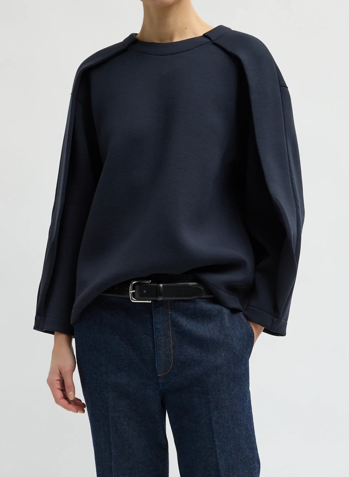 Image of Bonded Viscose Crewneck with Folded Panel