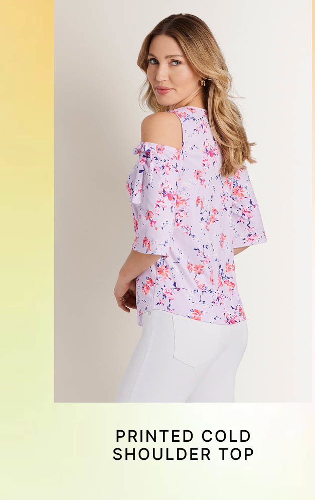 Printed Cold Shoulder Top