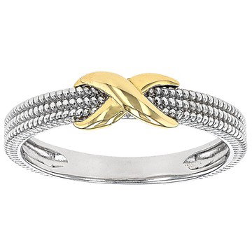 Sterling Silver & 18k Yellow Gold Over Sterling Silver 5mm Polished & Textured Infinity Ring