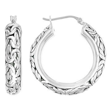 Oxidized Sterling Silver 6.8mm Byzantine Design Hoop Earrings