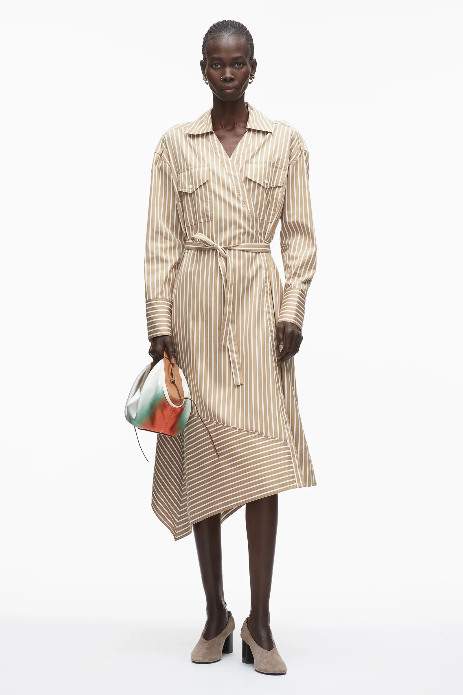 Image of Stripe Poplin Wrap Shirt Dress
