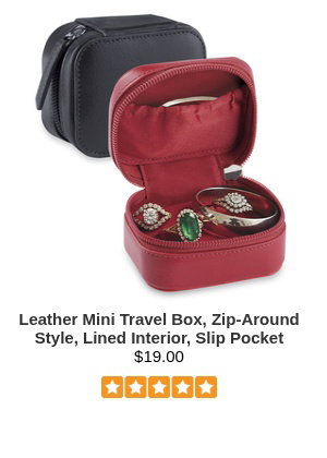 Leather Mini Travel Box, Zip-Around Style, Lined Interior, Slip Pocket