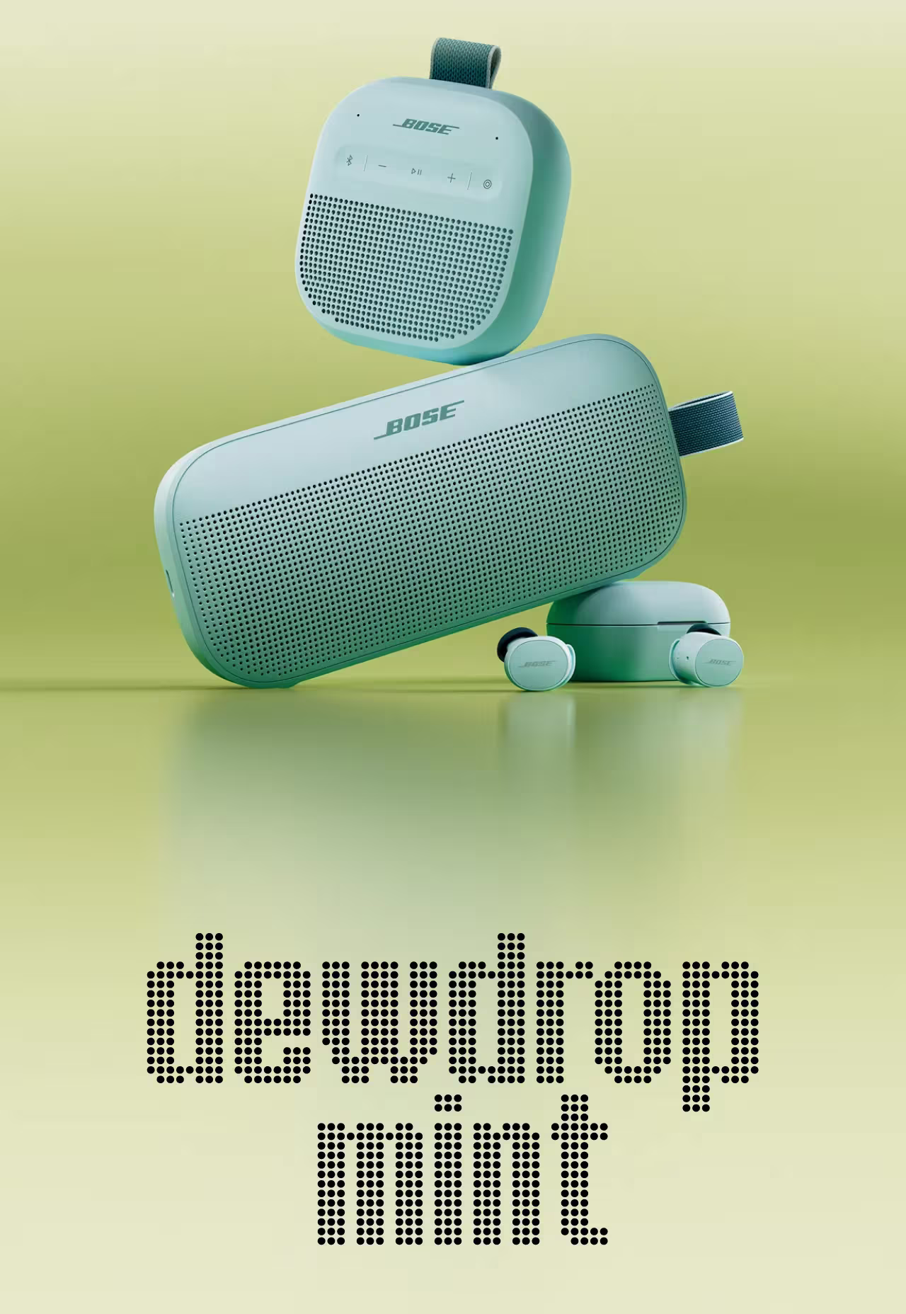SoundLink Micro (2nd Gen), SoundLink Flex (2nd Gen), and QuietComfort Earbuds in new limited-edition Dewdrop Mint.