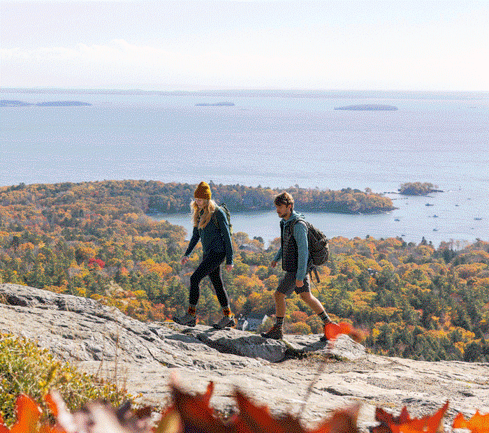 Shop Van Grizzle and Vanna Grizzle socks - hikers on a rocky summit near the coast