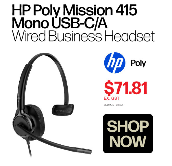 Shop Now HP Poly Mission 415 Mono USB-C/A Wired Business Headset - Great Price @ $71.81 Ex GST (C01B2AA)