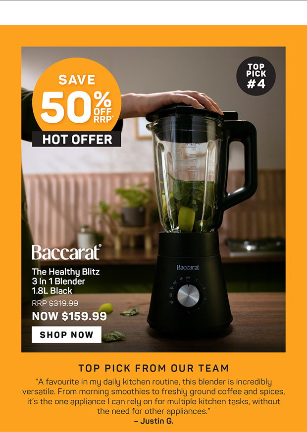 Baccarat The Healthy Blitz 3 In 1 Blender 1.8L Black