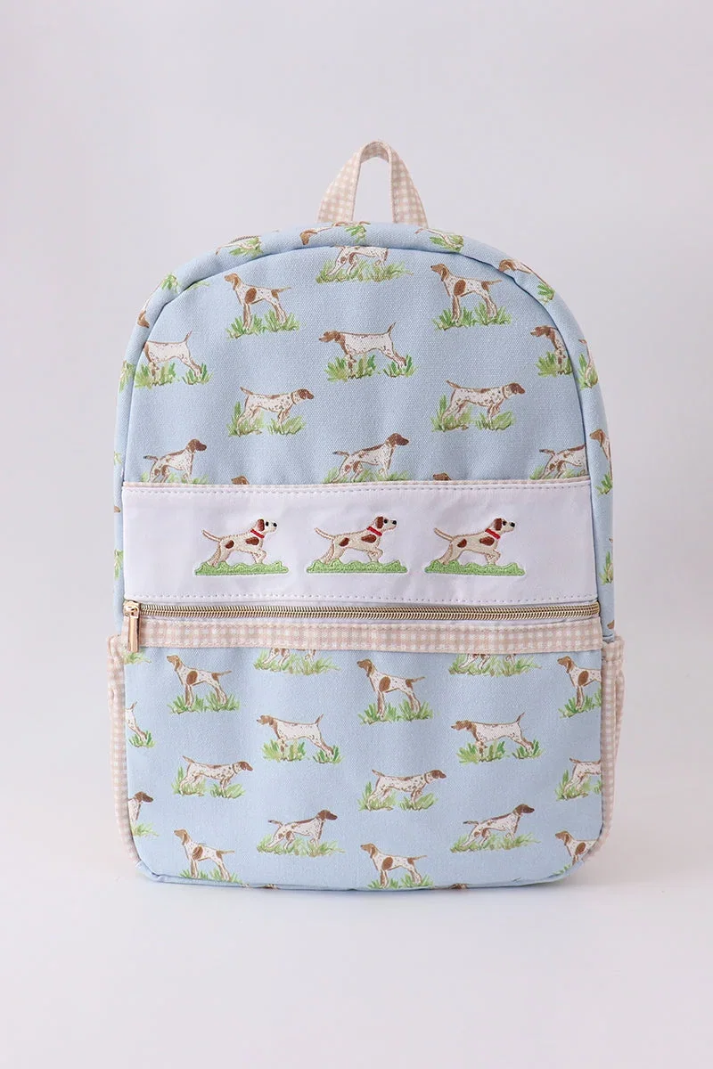 Image of Blue hunting dog embroidery backpack