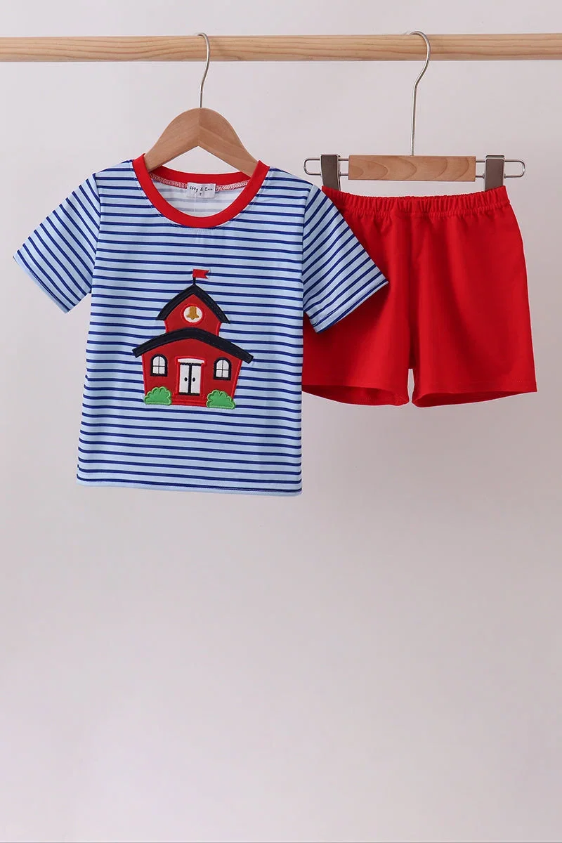 Image of Blue Stripe Schoolhouse Appliqué Set