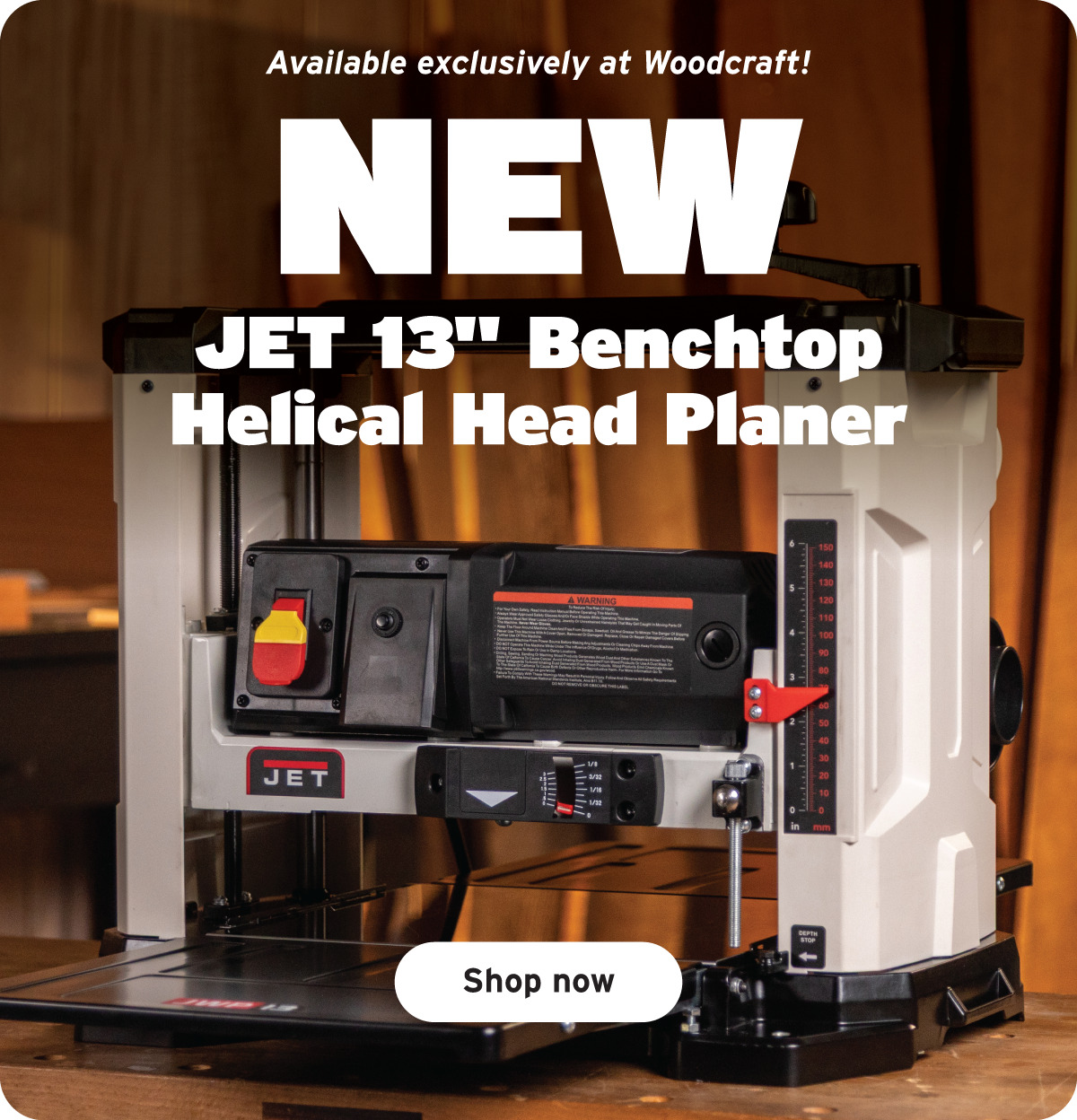 Jet 13" Benchtop Planer with Helical Cutterhead - JWP-13BTHH