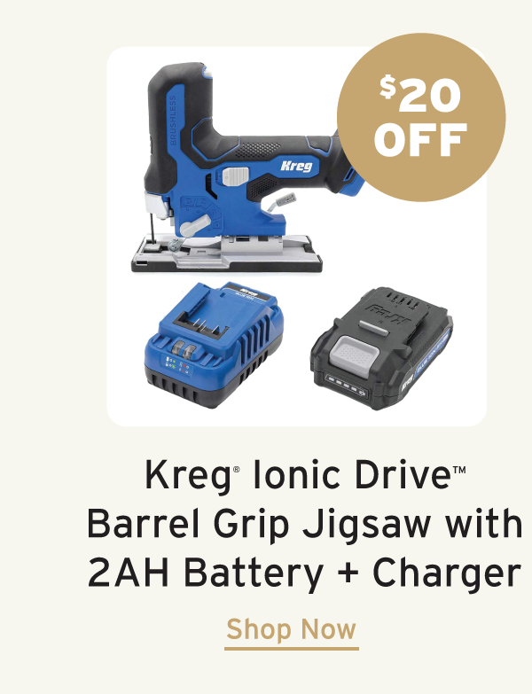 Kreg Ionic Drive Barrel Grip Jigsaw with 2AH Battery and Charger Kit