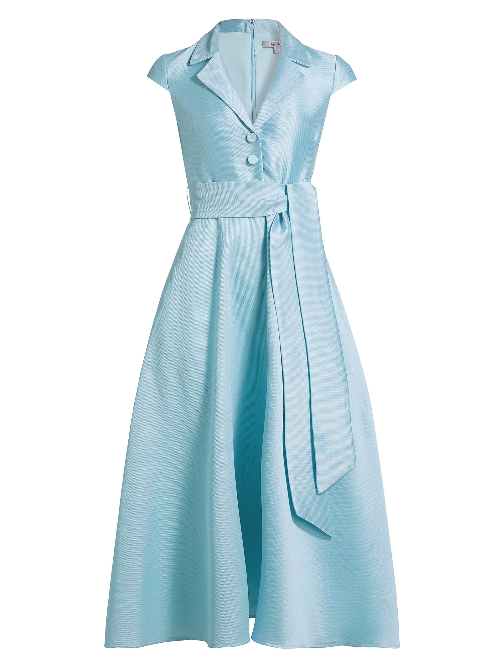 Badgley Mischka Pebble Gazar Sash-Waist Cocktail Dress