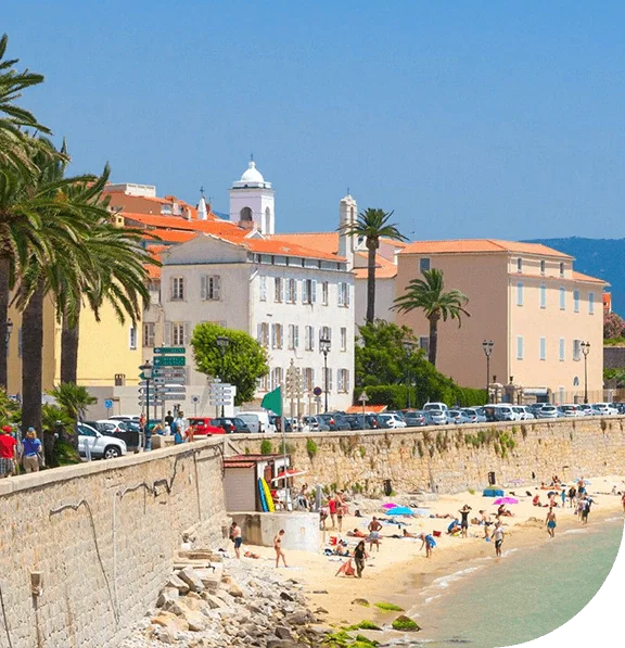 New ship. The beachside town of Ajaccio, France.