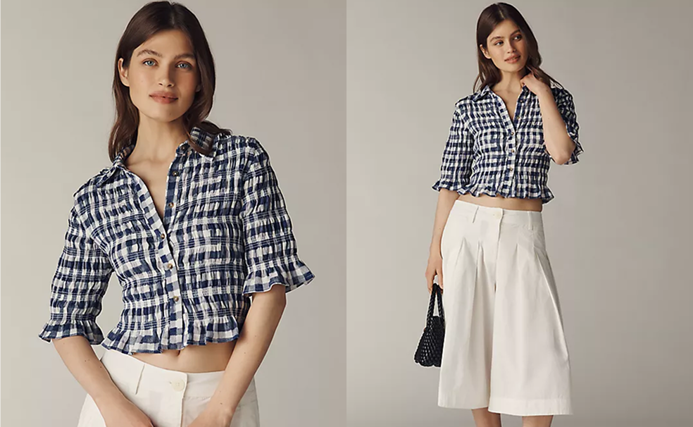 Maeve Smocked Button-Front Top