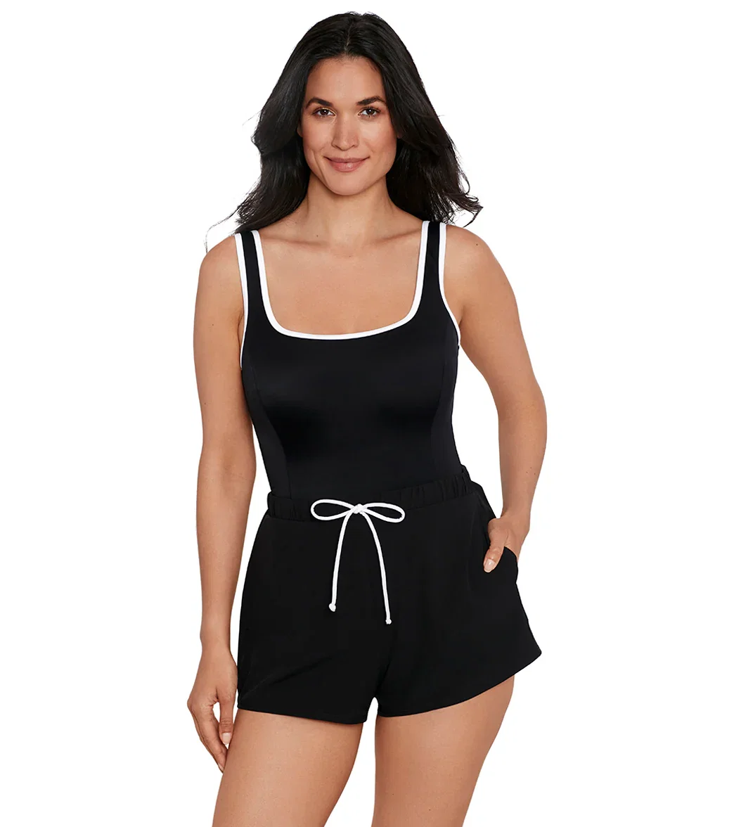 Image of Shape Solver SPORT Women's Contrast Binding Sport Swim Romper