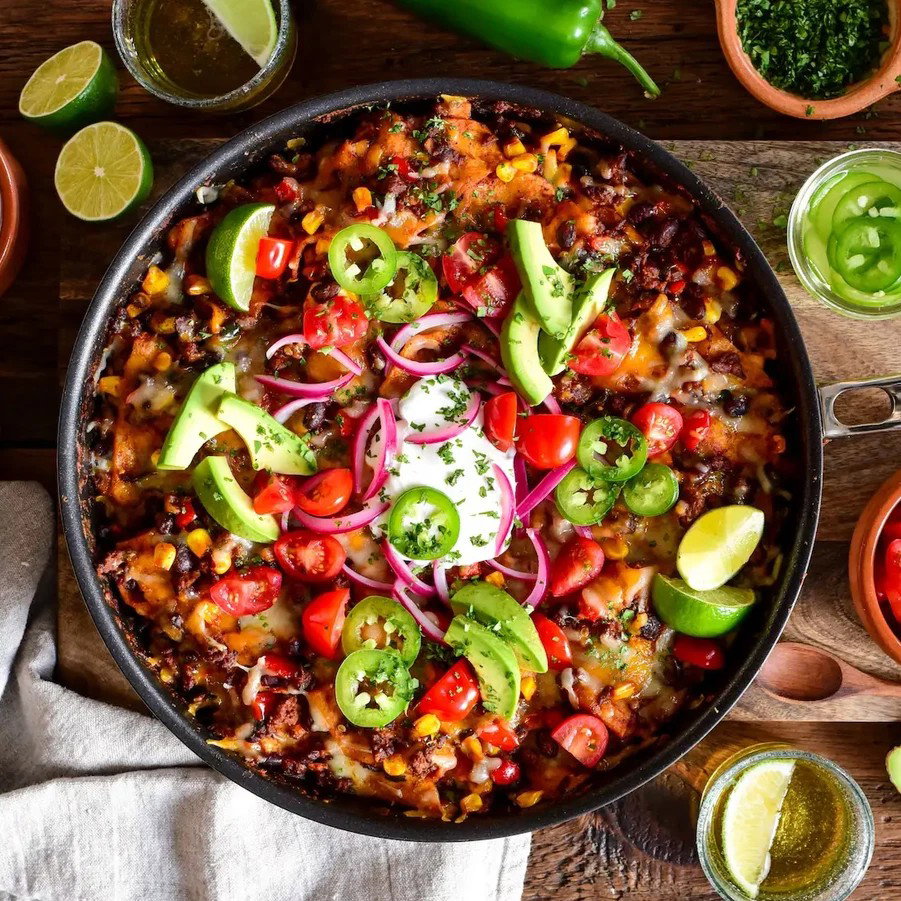 IMG: Beef, Black Bean & Poblano Skillet Enchiladas