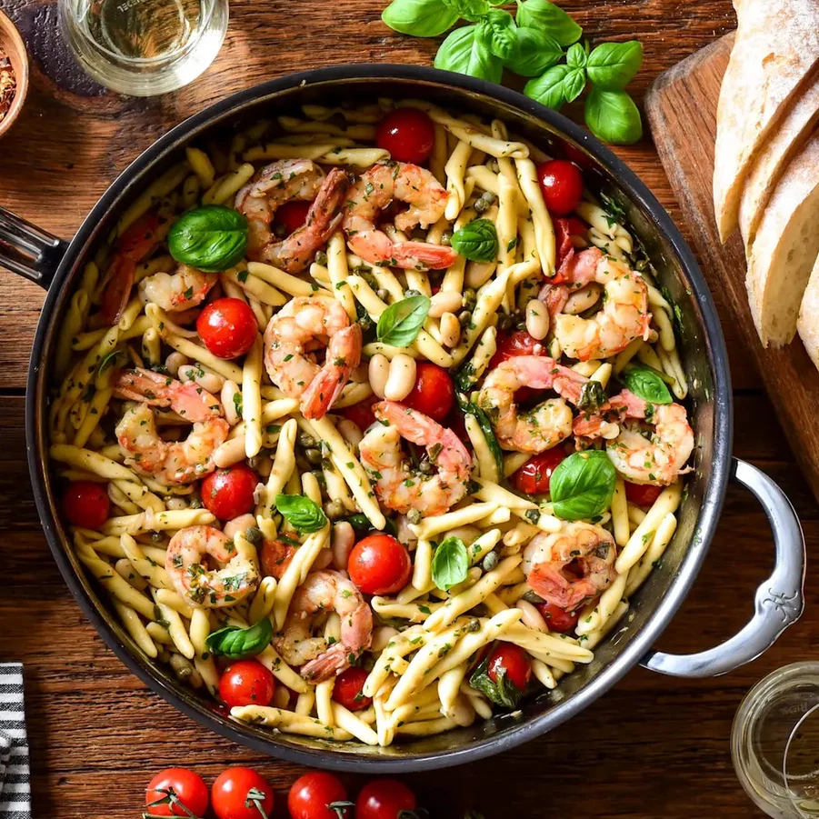IMG: Lemon Caper Shrimp Piccata Pasta with White Beans