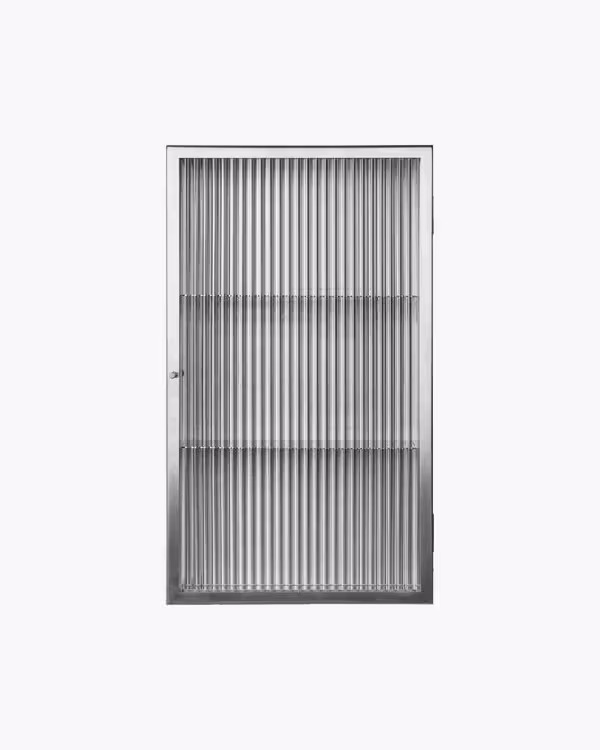 Haze wall cabinet, vetro scanalato, acciaio inossidabile spazzolato
