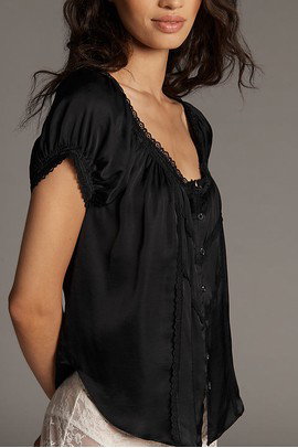 By Anthropologie Amber Short-Sleeve Silken Top