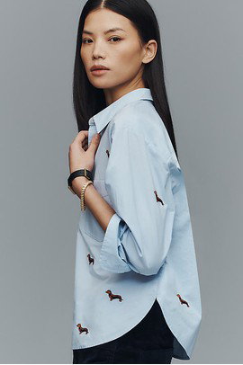 Maeve Shrunken Bennet 100% Cotton Embellished Buttondown