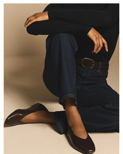 Brown Leather High Vamp Ballet Flats